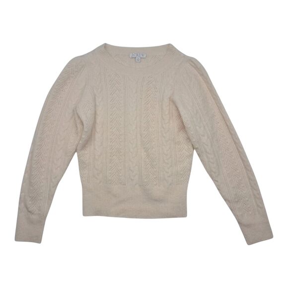 J. Crew Sweater Womens XS Cream Pointelle Cable Knit Crewneck Wool Alpaca Preppy - Picture 1 of 10